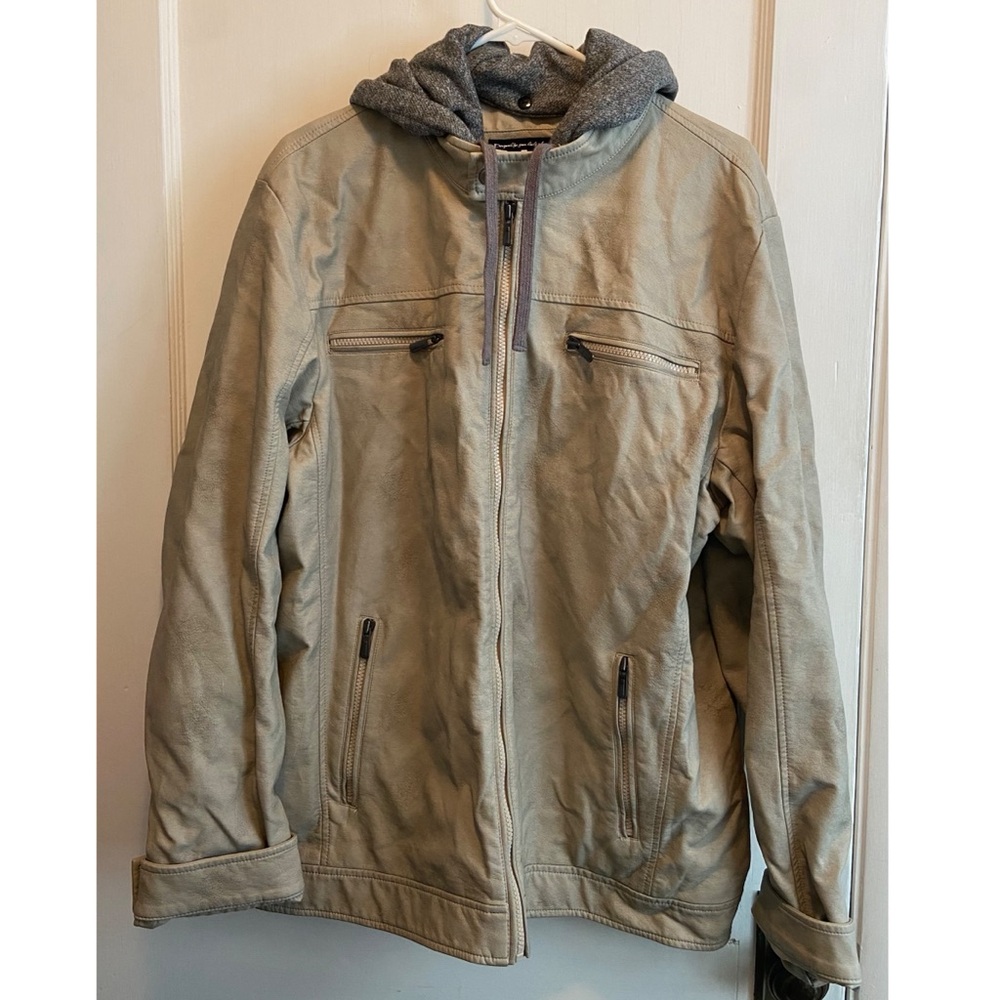 Tan Leather Jacket with Hood size X- Large